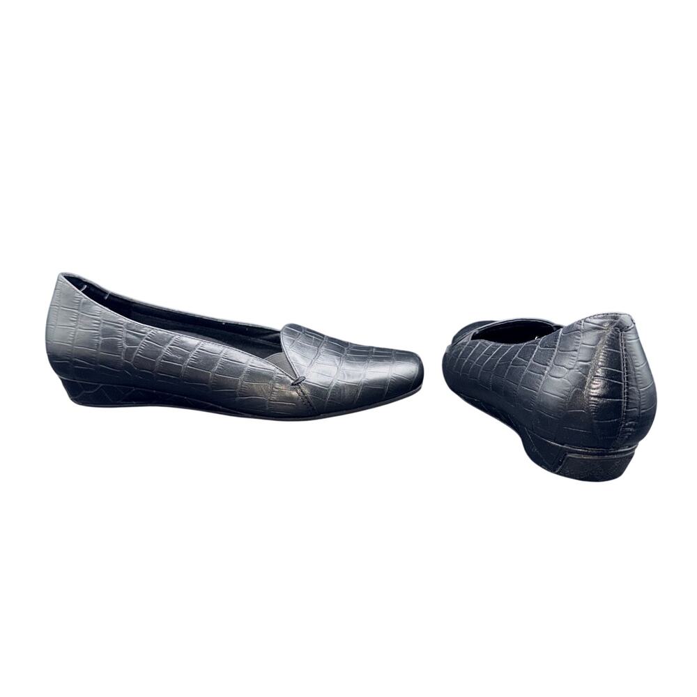 Vionic Dolores Croc Embossed Black Ballet Flats Orthotic Comfort Size 9